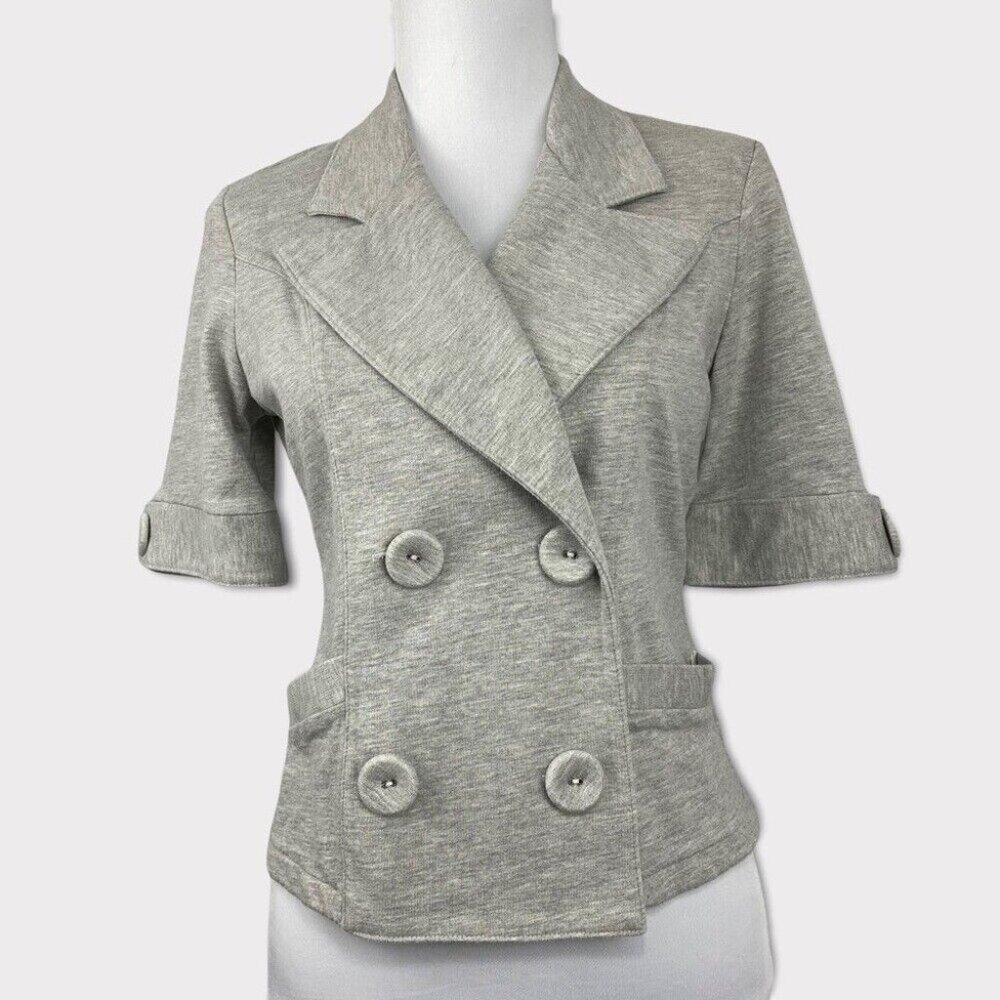Fluxus Women's Gray Short Sleeve Double Breasted Jersey Casual Jacket M/C34